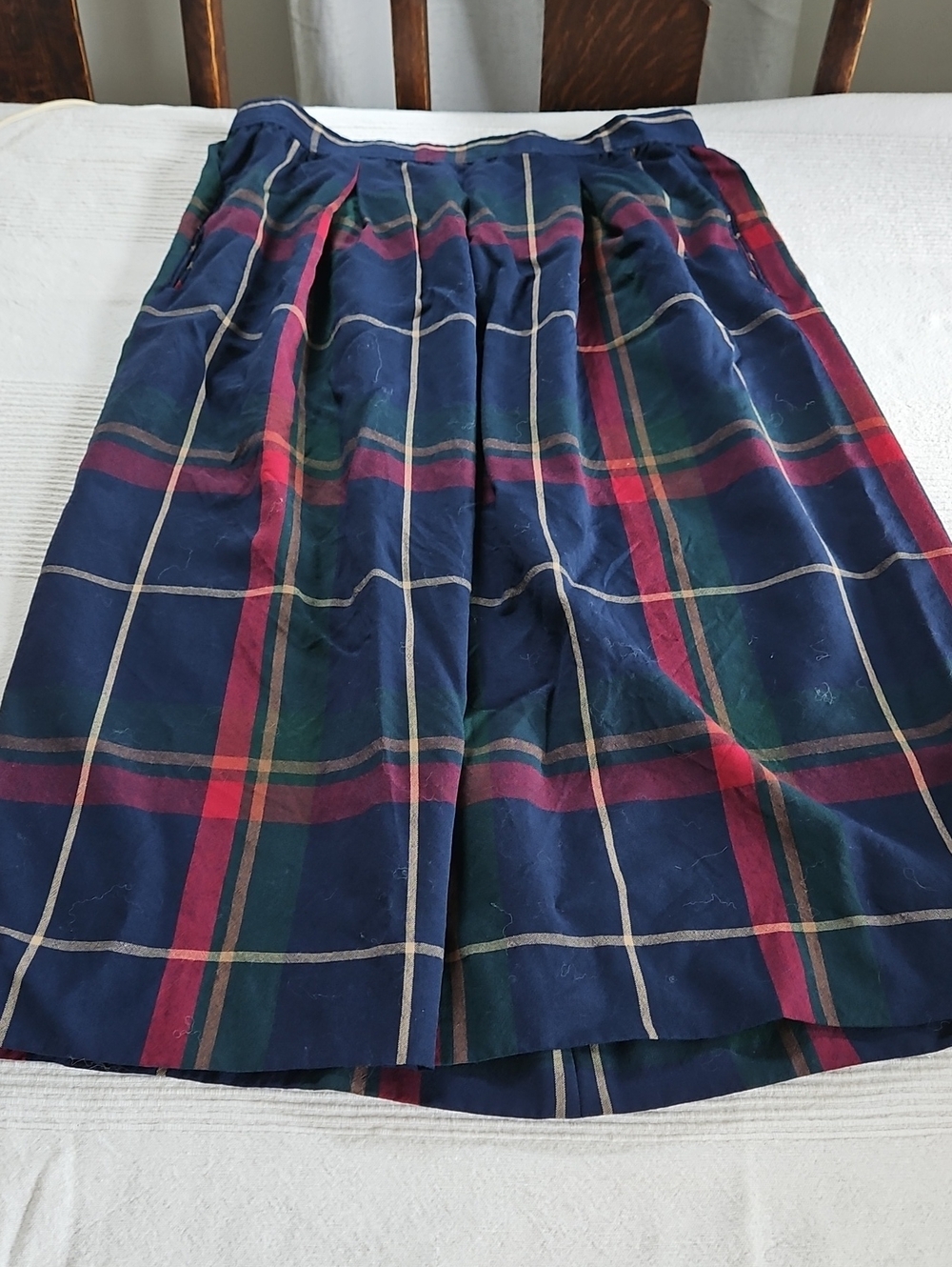 Pendleton Navy Plaid A-Line Skirt with Red and Green Stripes